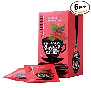 Clipper Organic Red Fruits and Aronia Tea Caffeine-free Teabags [Pack 25] x (6 Pack) (=Total 150 Bags)