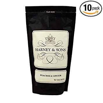 Harney & Sons Peaches & Ginger Tea, 50 ct sachet bag (Pack of 10)