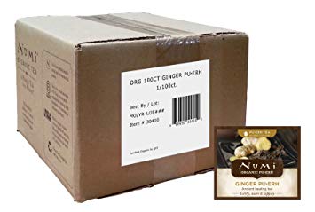 Numi Organic Tea Ginger Pu-erh, Full Leaf Black Pu-erh Tea Blend, 100 Count non-GMO Bulk Tea Bags