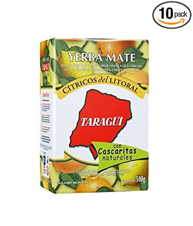 Taragui Yerba Mate with Orange, Lemon and Grapefruit Peel, 500-Gram Packages (Pack of 10)