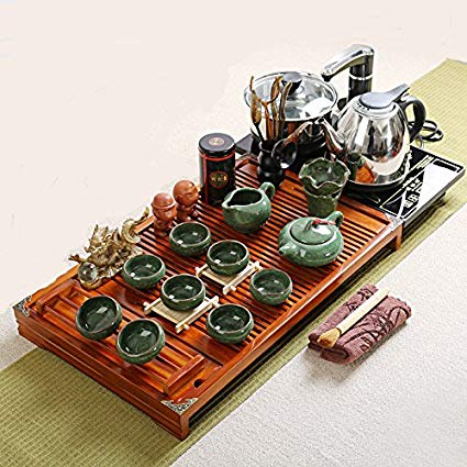 A complete set of kung fu tea set (Dark green 2)