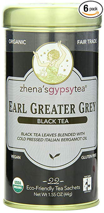 Zhena's Gypsy Tea, Earl Greater Grey, 22-Count Tea Sachets (Pack of 6)