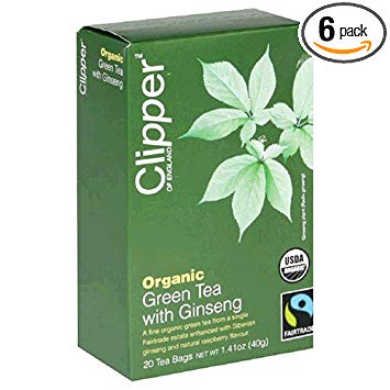 Clipper of England Organic Green Tea with Ginseng, 20-Count Tea Bags (Pack of 6)