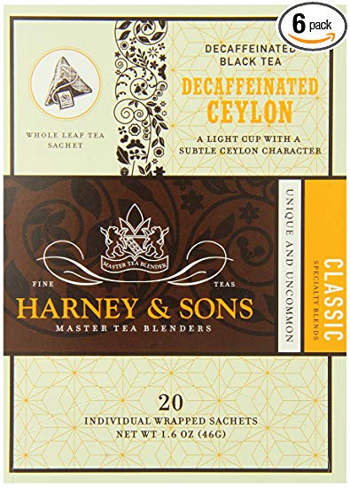 Harney and Sons Decaf Ceylon Tea, 20 Count, 1.6 Oz, (Pack of 6)