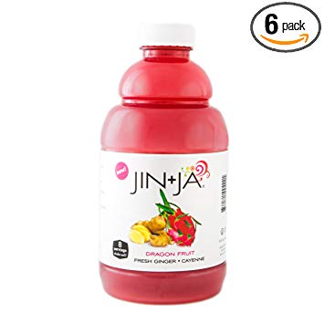 Jin-Ja Green Tea - Antioxidant Infused Ginger Digestive Health Drink - Dragon Fruit - 32 oz, 6 pack