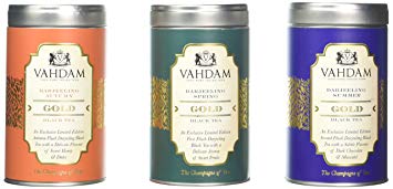 VAHDAM Luxury Tea Gift Box Set - Darjeeling Black Tea GOLD TRIO – Garden Fresh Loose Leaf Teas –...