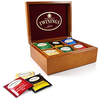 Twinings Wooden 6 Compartment Dividable Tea Box with 50 Hand Selected Tea Bags
